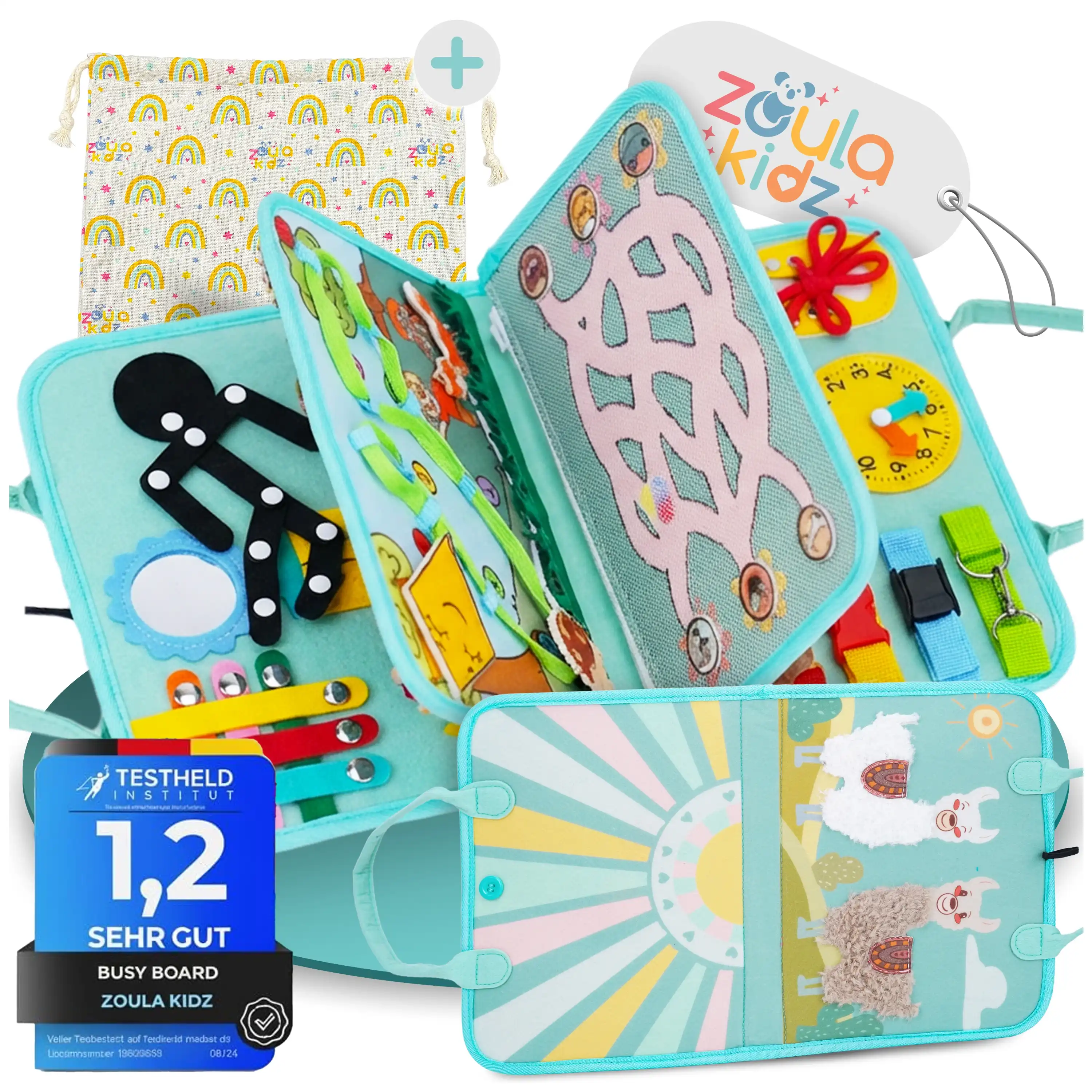 Busy Board Alpaka Mint - Montessori Lernspielzeug für Kinder ab 3 Jahren